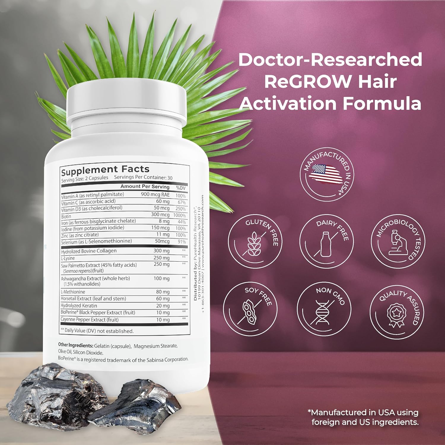 PUREHEALTH RESEARCH ReGrow - Hair Growth Vitamins 60 Capsules